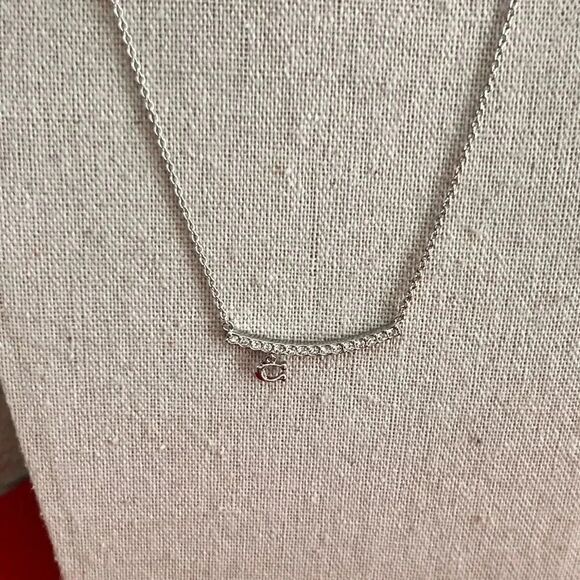 COACH Signature C Pave Bar Charm Necklace Silver Tone 18” Total NWT # TSNK - Picture 3 of 10